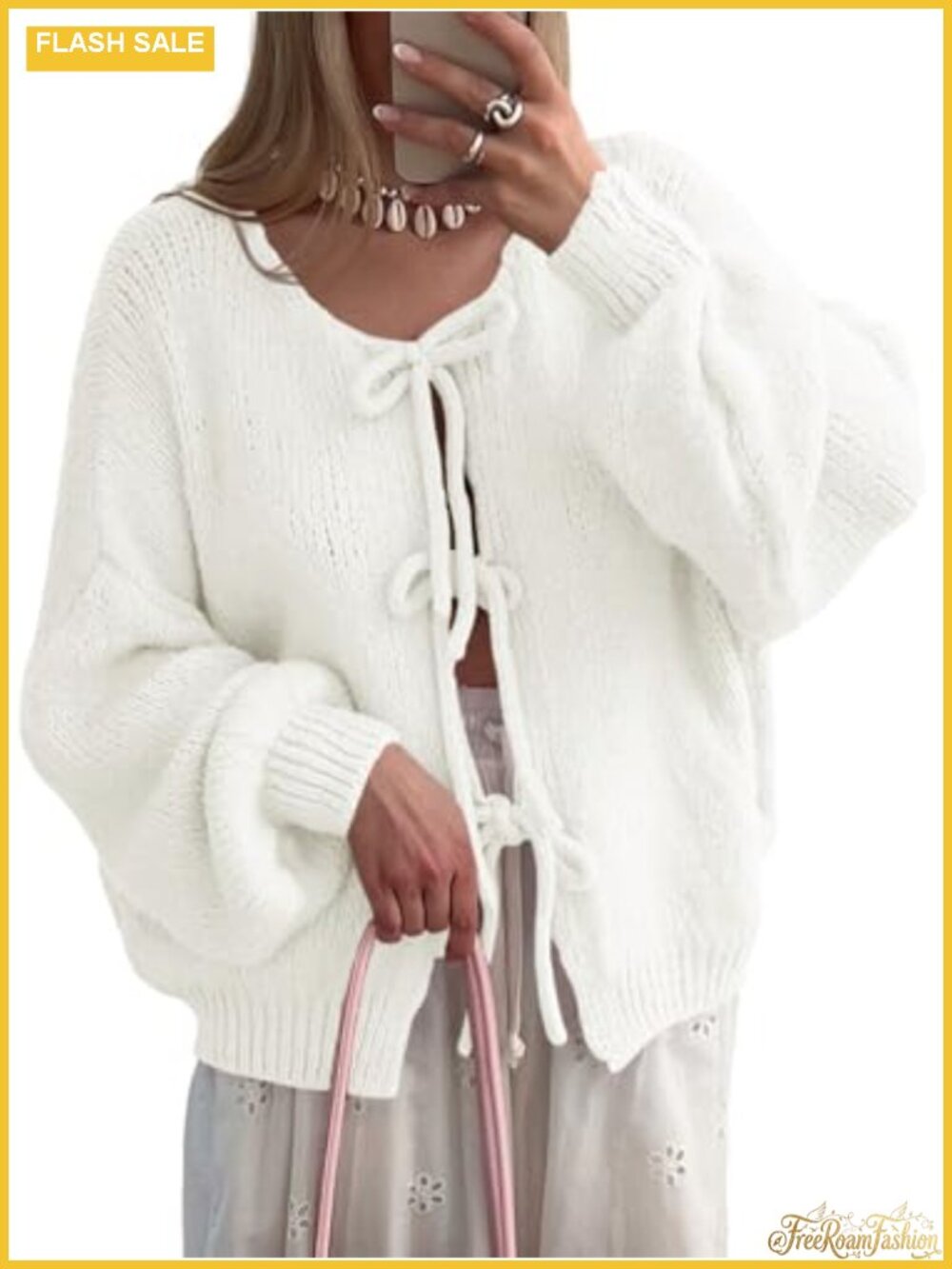 Oversized Tie Front Cardigan Long Sleeve Bow Sweater
